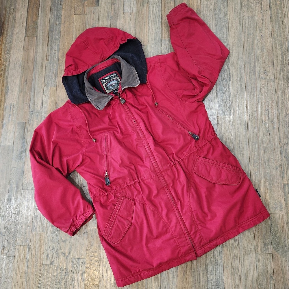Vintage Pacific Trail Mens Large‎ Red Hooded Zip Jacket Outdoor Wear London Fog